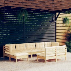 Sonata Set mobilier grădină cu perne, 9 piese, crem, lemn de pin
