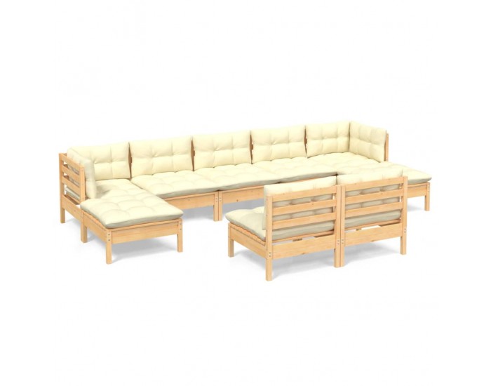 Sonata Set mobilier grădină cu perne, 9 piese, crem, lemn de pin