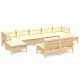 Sonata Set mobilier grădină cu perne, 9 piese, crem, lemn de pin