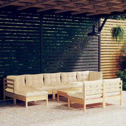 Sonata Set mobilier grădină cu perne crem, 10 piese, lemn masiv de pin
