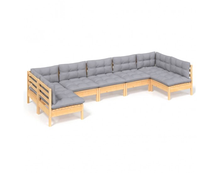 Sonata Set mobilier grădină cu perne gri, 7 piese, lemn masiv de pin