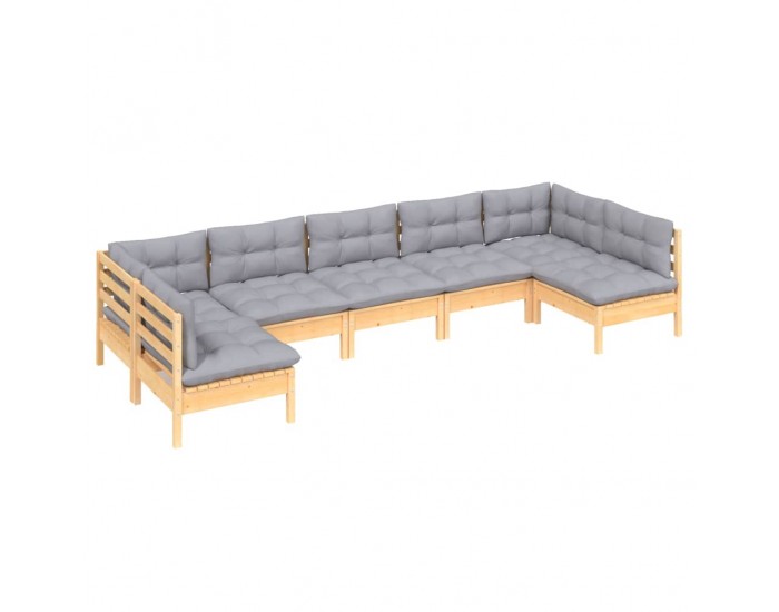 Sonata Set mobilier grădină cu perne gri, 7 piese, lemn masiv de pin