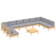Sonata Set mobilier grădină cu perne, 11 piese, gri, lemn masiv pin