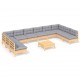 Sonata Set mobilier grădină cu perne, 11 piese, gri, lemn masiv pin