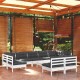 Sonata Set mobilier grădină cu perne, 10 piese, alb, lemn masiv pin