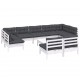 Sonata Set mobilier grădină cu perne, 10 piese, alb, lemn masiv pin