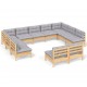 Sonata Set mobilier grădină cu perne, 11 piese, gri, lemn masiv pin