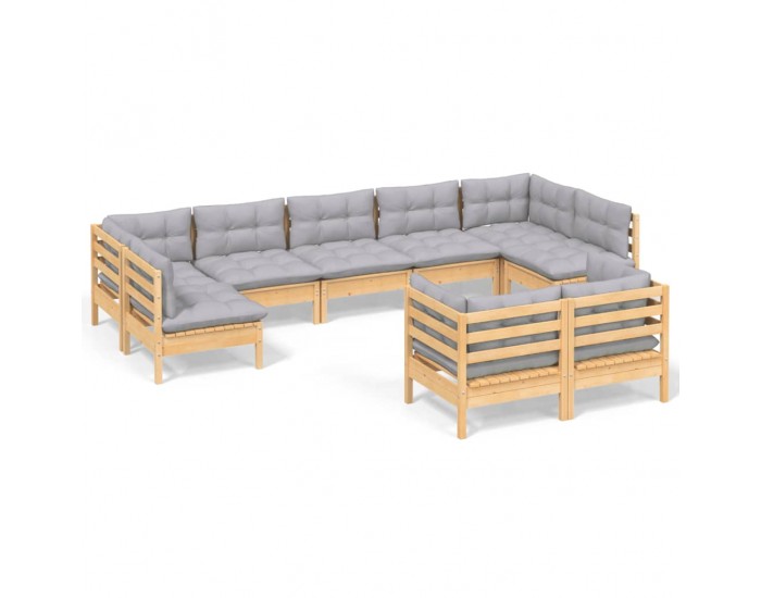 Sonata Set mobilier de grădină cu perne gri, 9 piese, lemn masiv pin