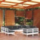 Sonata Set mobilier grădină cu perne, 11 piese, alb, lemn masiv de pin