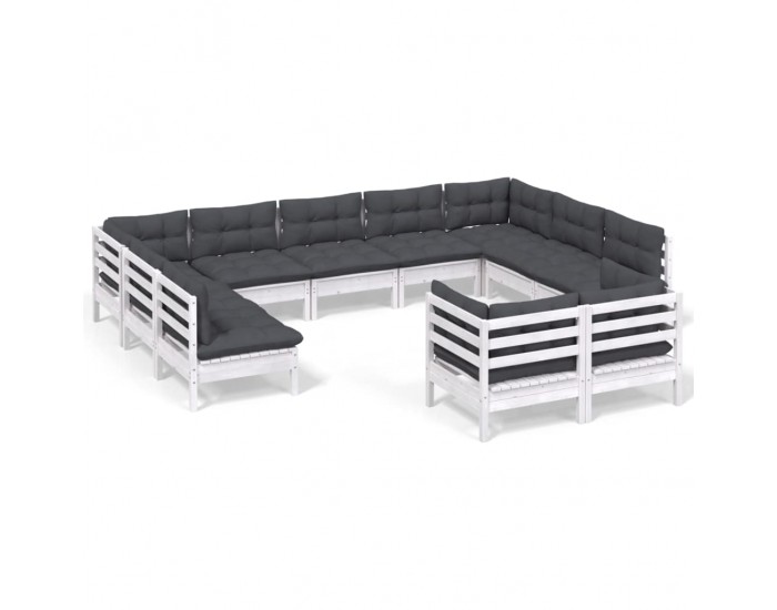 Sonata Set mobilier grădină cu perne, 11 piese, alb, lemn masiv de pin