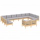 Sonata Set mobilier grădină cu perne, 12 piese, gri, lemn masiv pin