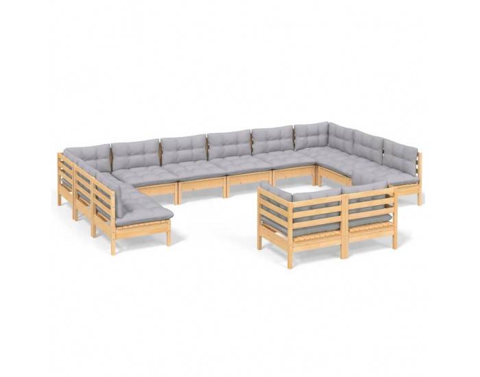Sonata Set mobilier grădină cu perne, 12 piese, gri, lemn masiv pin