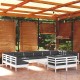 Sonata Set mobilier de grădină cu perne, 13 piese, alb, lemn de pin