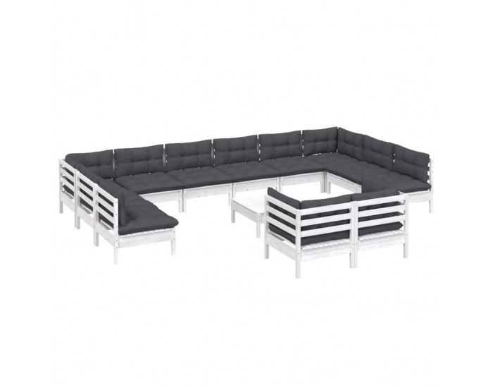 Sonata Set mobilier de grădină cu perne, 13 piese, alb, lemn de pin