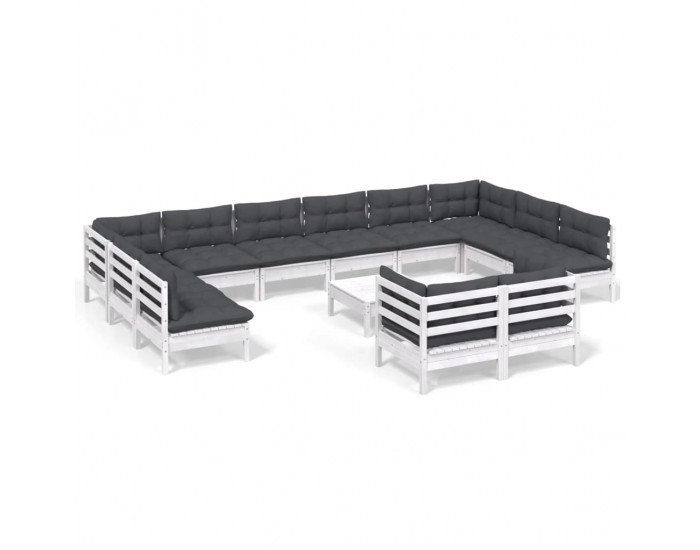 Sonata Set mobilier de grădină cu perne, 13 piese, alb, lemn de pin