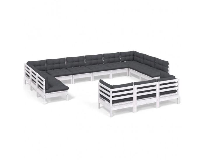 Sonata Set mobilier de grădină cu perne, 13 piese, alb, lemn de pin
