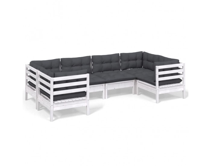 Sonata Set mobilier de grădină cu perne, 6 piese, alb, lemn de pin