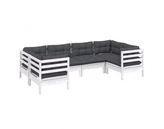 Sonata Set mobilier de grădină cu perne, 6 piese, alb, lemn de pin