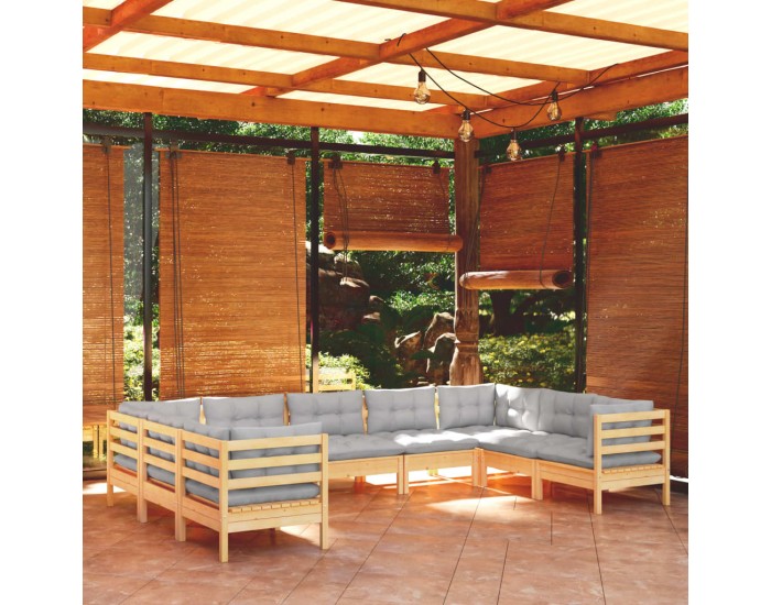 Sonata Set mobilier de grădină cu perne, 5 piese, gri, lemn de pin