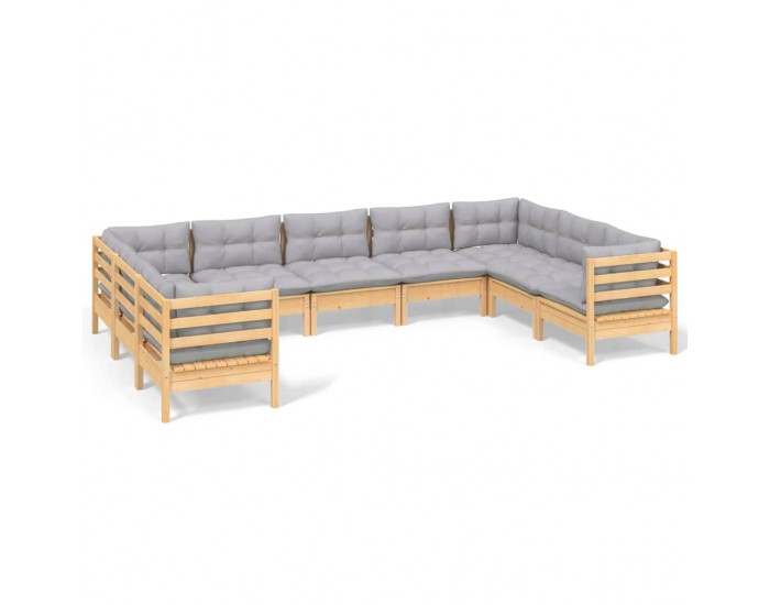 Sonata Set mobilier de grădină cu perne, 5 piese, gri, lemn de pin