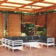 Sonata Set mobilier de grădină cu perne, 10 piese, alb, lemn masiv pin