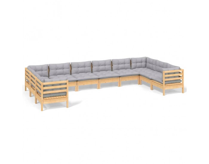 Sonata Set mobilier de grădină cu perne gri 10 piese lemn masiv de pin