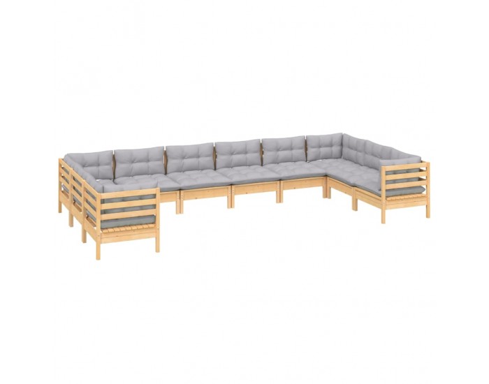Sonata Set mobilier de grădină cu perne gri 10 piese lemn masiv de pin