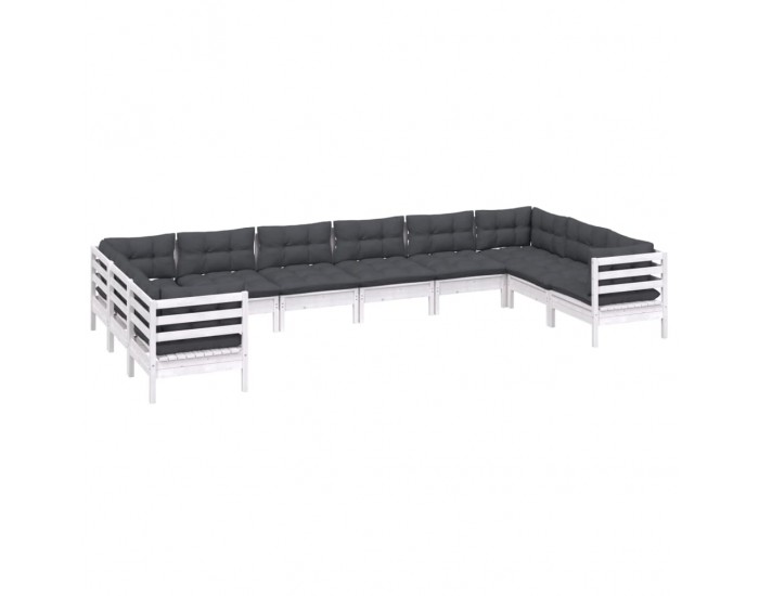 Sonata Set mobilier de grădină cu perne, 10 piese, alb, lemn masiv pin