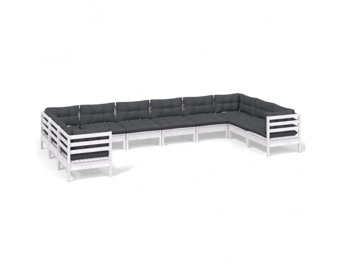Sonata Set mobilier de grădină cu perne, 10 piese, alb, lemn masiv pin