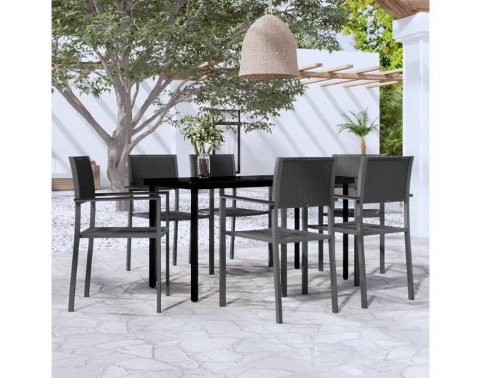 Sonata Set de servit masa pentru grădină, 7 piese, negru