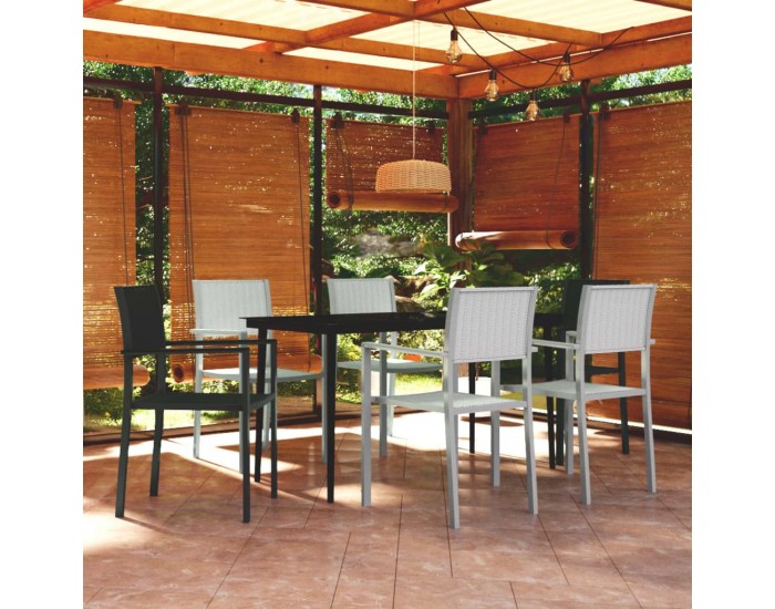 Sonata Set mobilier pentru grădină, alb și negru, 7 piese