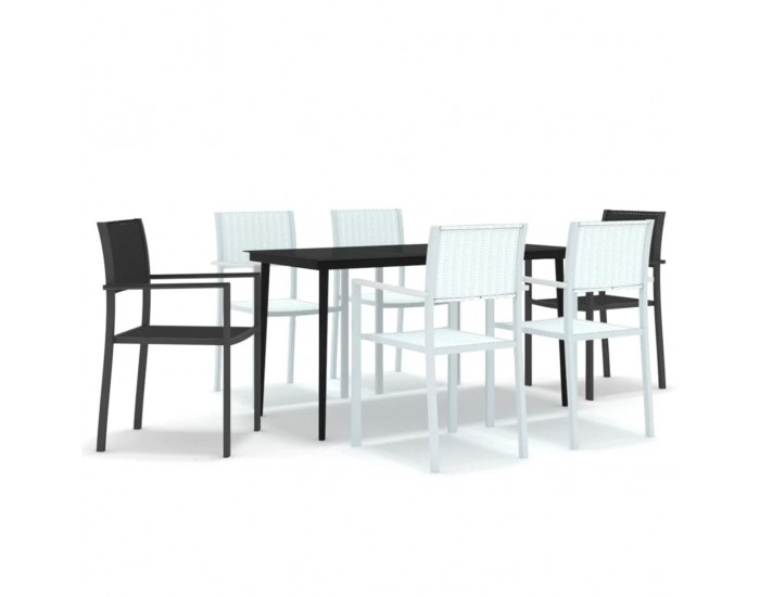 Sonata Set mobilier pentru grădină, alb și negru, 7 piese