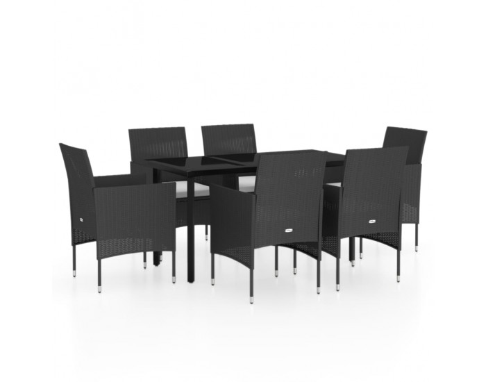 Sonata Set de masă pentru grădină, 7 piese, cu perne, negru