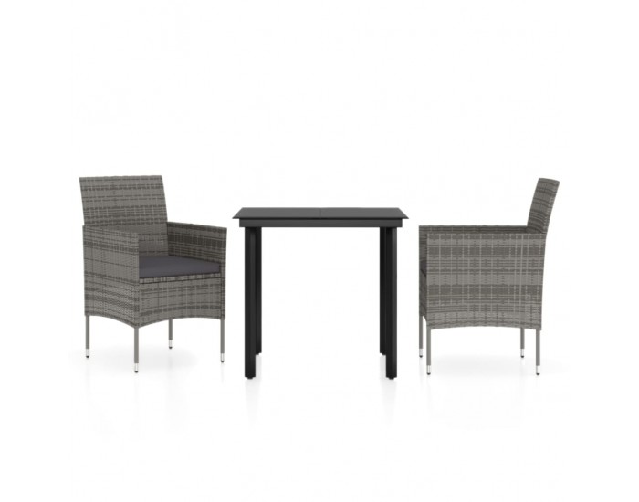 Sonata Set mobilier de grădină, cu perne, 3 piese, gri și negru