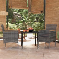 Sonata Set mobilier de grădină, cu perne, 3 piese, gri și negru