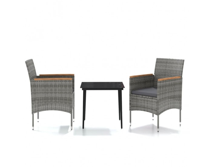 Sonata Set mobilier de grădină, cu perne, 3 piese, gri și negru