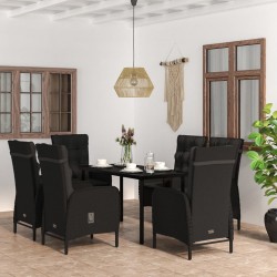 Sonata Set de masă pentru grădină, 7 piese, cu perne, negru