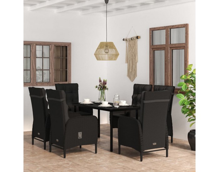 Sonata Set de masă pentru grădină, 7 piese, cu perne, negru