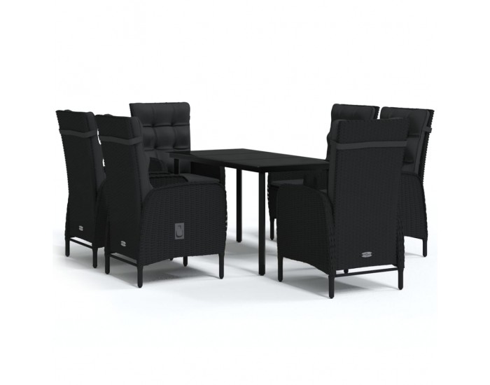 Sonata Set de masă pentru grădină, 7 piese, cu perne, negru