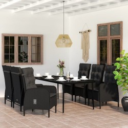 Sonata Set de masă pentru grădină, 7 piese, cu perne, negru