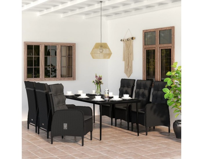Sonata Set de masă pentru grădină, 7 piese, cu perne, negru