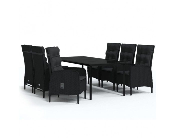 Sonata Set de masă pentru grădină, 7 piese, cu perne, negru