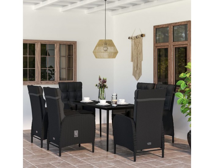 Sonata Set de masă pentru grădină, 7 piese, cu perne, negru