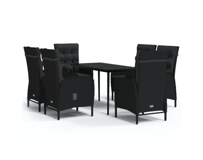 Sonata Set de masă pentru grădină, 7 piese, cu perne, negru
