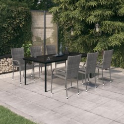 Sonata H Градински трапезен комплект, 7 части, сиво и черно - Seturi pentru exterior