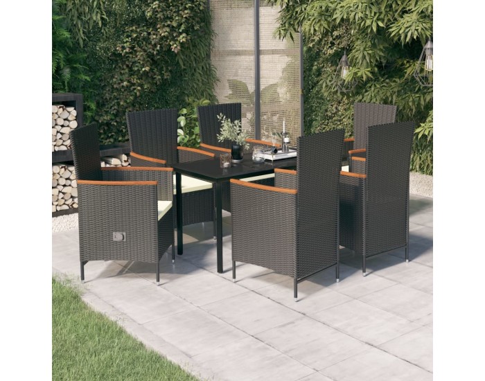 Sonata Set de masă pentru grădină, 7 piese, cu perne, negru