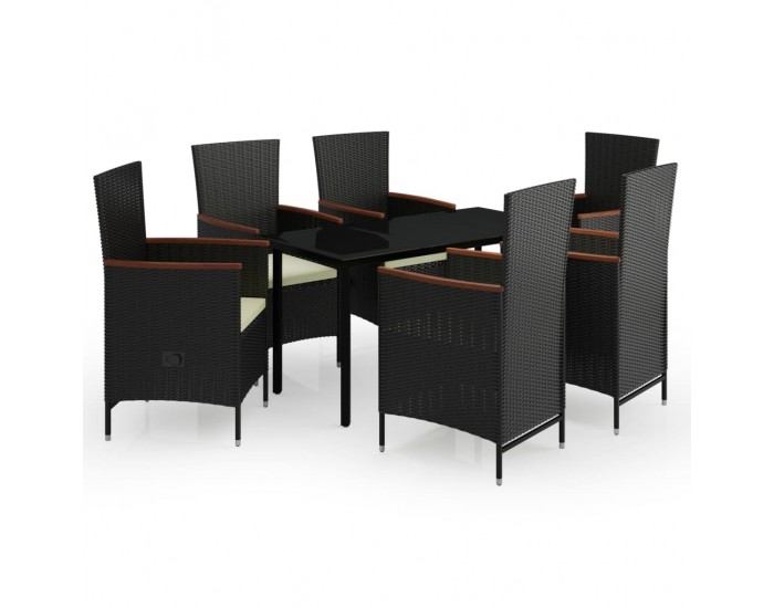 Sonata Set de masă pentru grădină, 7 piese, cu perne, negru