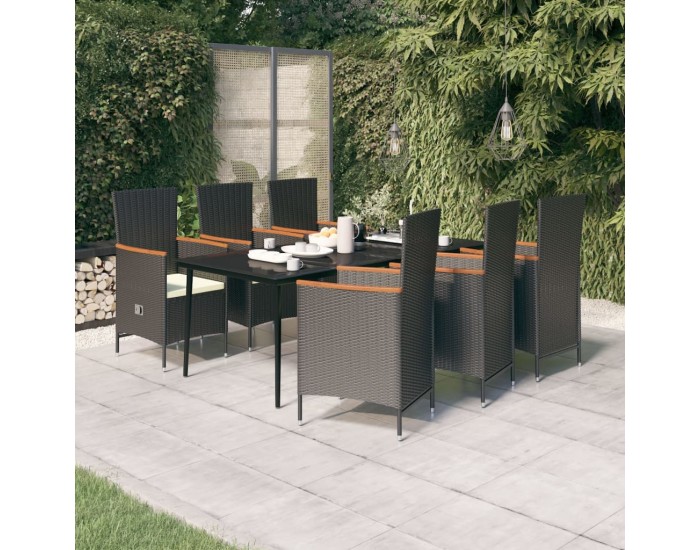 Sonata Set de masă pentru grădină, 7 piese, cu perne, negru