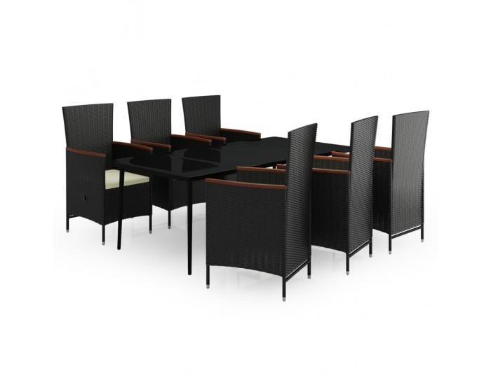 Sonata Set de masă pentru grădină, 7 piese, cu perne, negru