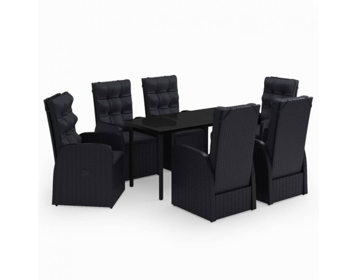 Sonata Set de masă pentru grădină, 7 piese, cu perne, negru
